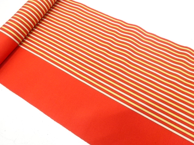 JAPANESE KIMONO / ANTIQUE BOLT FOR HASSUN OBI / SILK / CHIKUZEN HAKATA / WOVEN STRIPE